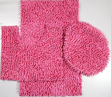 Load image into Gallery viewer, BH Home &amp; Linen 3 Piece Ultra Soft Microfiber Mixed Shiny Chenille Bath Mats Set Large Mat 19.5&quot; x 31 Contour Mat 19.5&quot; x 17.5 Lid 20&quot; x 18 (Pink)

