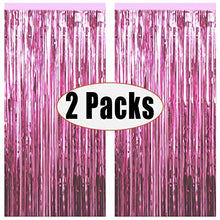 Load image into Gallery viewer, FECEDY 2pcs 3ft x 8.3ft Light Pink Metallic Tinsel Foil Fringe Curtains Photo Booth Props for Birthday Wedding Engagement Bridal Shower Baby Shower Bachelorette Holiday Celebration Party Decorations
