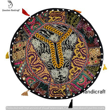 Load image into Gallery viewer, GANESHAM Indian Hippie Vintage Cotton Floor Pillow &amp; Cushion Patchwork Bean Bag Chair Cover Boho Bohemian Hand Embroidered Handmade Pouf Ottoman (Black, 13&quot; H x 18&quot; Diam.(inch))
