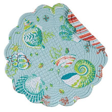 Load image into Gallery viewer, Laguna Breeze Shells Coral Blue Green Quilted Round Scalloped Placemats Set of 4
