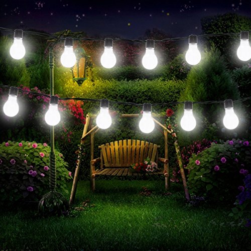 YAOXI Solar Bulb Lights Outdoor, Waterproof 10 LED Plastic Clear Globe String Lights with 2 Modes Lighting for Indoor Outdoor Hallowmas Christmas Decorations (White)