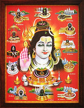 Load image into Gallery viewer, Handicraft Store Shiva with 12 Jyotirlinga, A Poster Painting with Frame for Hindu Religious Worship Purpose
