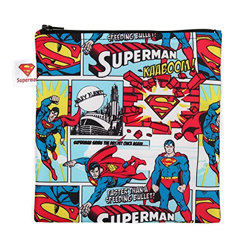 Bumkins DC Comics Superman Sandwich Bag / Snack Bag, Reusable, Washable, Food Safe, BPA Free, 7x7 , Pack of 1