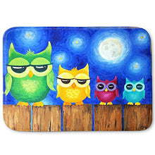Load image into Gallery viewer, DiaNoche Designs Memory Foam Bath or Kitchen Mats by nJoy Art - Owls on a Fence BLUE, Large 36 x 24 in

