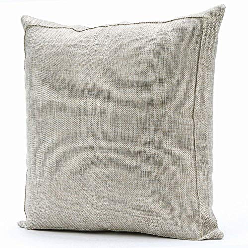 Jepeak Burlap Linen Throw Pillow Cover Cushion Case, Farmhouse Modern Decorative Solid Square Thickened Pillow Case for Sofa Couch (16 x 16 inches, Beige+Khaki Threads)