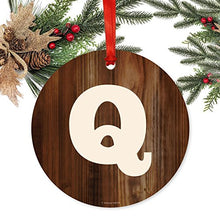 Load image into Gallery viewer, Andaz Press Family Metal Christmas Ornament, Monogram Letter Q, Rustic Wood, 1-Pack, Includes Ribbon and Gift Bag
