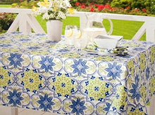 Load image into Gallery viewer, Porto Green and Blue Easy Care Fabric Tablecloth (60x102 Inch Oblong)
