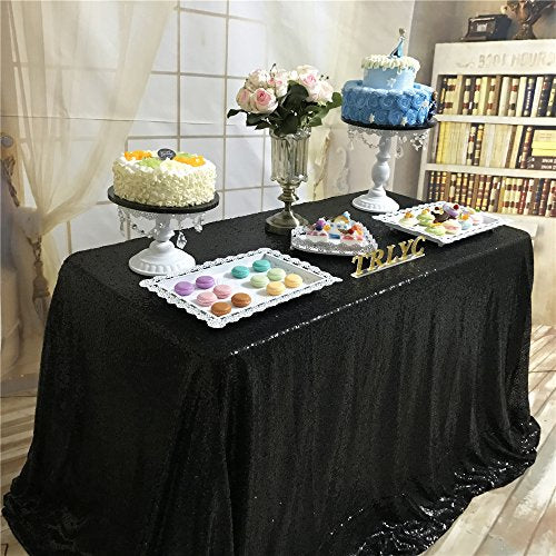 BalsaCircle TRLYC Sequin Rectangular Black Wedding Sequin Tablecloth 90-Inch by 132-Inch