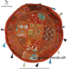 Load image into Gallery viewer, GANESHAM Indian Home Decor Hippie Patchwork Bean Bag Boho Bohemian Hand Embroidered Ethnic Handmade Pouf Ottoman Vintage Cotton Floor Pillow &amp; Cushion (18 inch Dia.)
