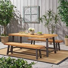 Load image into Gallery viewer, Christopher Knight Home 298403 Bowman Wood Outdoor Picnic Table Set | Perfect for Dining, Brown + Black Rustic Metal
