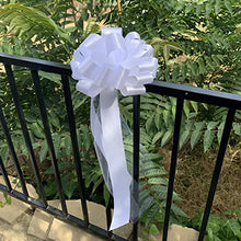 Load image into Gallery viewer, Large White Wedding Pull Bows with Long Tulle Tails - 9&quot; Wide, Set of 6, Wedding Pew Bows, Mother&#39;s Day, Valentine&#39;s Day, Aisle Decor, Reception, Large Christmas Bow, Wreath, Anniversary
