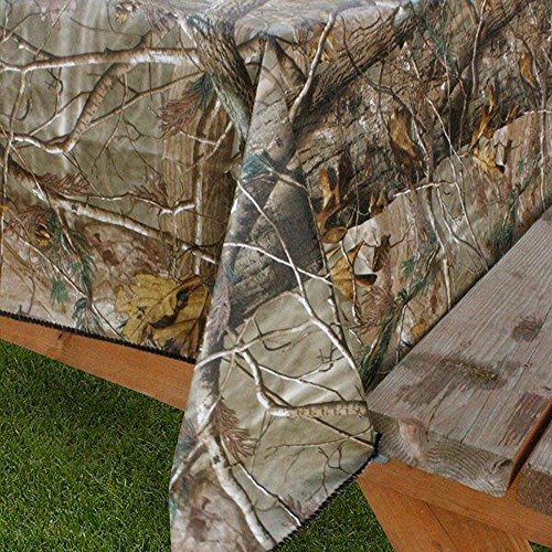 Realtree Design Imports AP PEVA Vinyl Tablecloth Flannel Backed Camouflage Print Indoor Outdoor 60-Inch Round