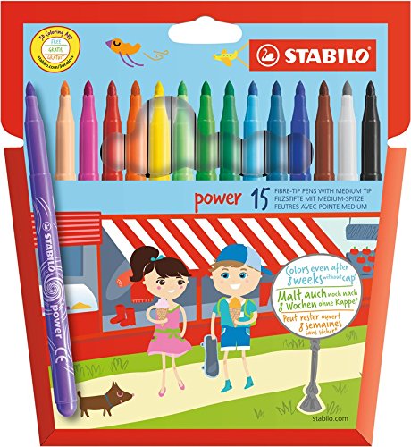 STABILO Felt Tip Pen - STABILO power wallet of 15 assorted colours