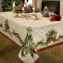 Load image into Gallery viewer, Benson Mills Christmas Ribbons Engineered Printed Fabric Tablecloth, 60-Inch-by-104 Inch
