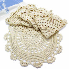 Load image into Gallery viewer, kilofly Handmade Crochet Round Cotton Lace Table Placemats Doilies Value Pack [Set of 4], Medallion, 13.3 x 13.0 inch, Beige
