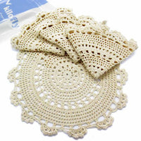 kilofly Handmade Crochet Round Cotton Lace Table Placemats Doilies Value Pack [Set of 4], Medallion, 13.3 x 13.0 inch, Beige