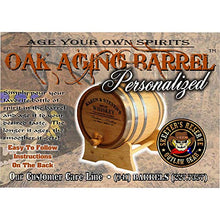 Load image into Gallery viewer, Personalized American Oak Whiskey Aging Barrel (103) - Custom Engraved Barrel From Skeeter&#39;s Reserve Outlaw Gear - MADE BY American Oak Barrel - (Natural Oak, Black Hoops, 1 Liter)

