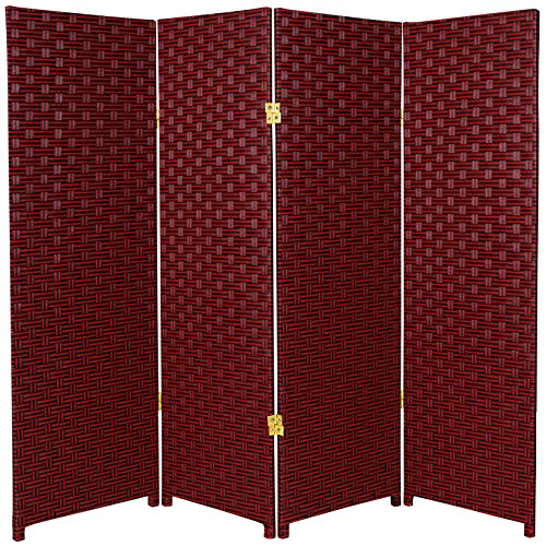 4 ft. Short Woven Fiber Folding Screen - Red/Black - 4 Panel