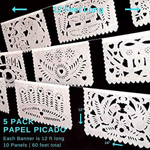 Mexican Papel Picado Banner in Cool Colors (5 Pack)