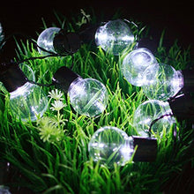 Load image into Gallery viewer, YAOXI Solar Bulb Lights Outdoor, Waterproof 10 LED Plastic Clear Globe String Lights with 2 Modes Lighting for Indoor Outdoor Hallowmas Christmas Decorations (White)
