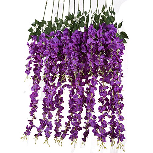 Luyue 3.18 Feet Artificial Silk Wisteria Vine Ratta Silk Hanging Flower Wedding Decor,6 Pieces,(Purple)