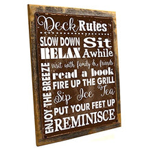Load image into Gallery viewer, HBA Deck Rules Rules Metal Sign Framed on Rustic Wood, Motivational Rules to Live by, Positive Thinking
