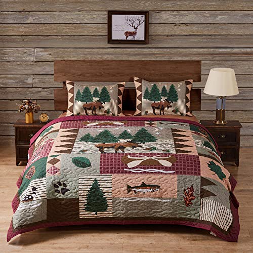 Greenland Home Moose Lodge Quilt Set, Queen, Natural