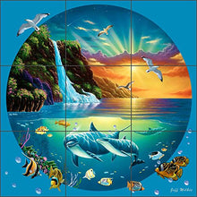 Load image into Gallery viewer, Dolphin Fish Art Tile Mural Backsplash Majestic Sanctuary III by Jeff Wilkie Ceramic Kitchen Shower Bathroom (18&quot; x 18&quot; - 6&quot; Tiles)
