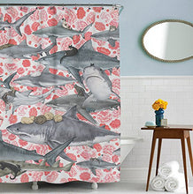 Load image into Gallery viewer, Sharp Shirter Cats Riding Sharks Shower Curtain Set Floral Pirate Bathroom Decor Cool Boho Nautical Artwork Hooks Included
