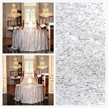 Load image into Gallery viewer, PartyDelight Silver Sequin Tablecloth Round 120-Inch
