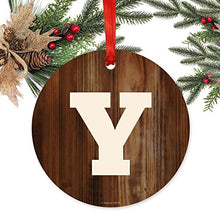 Load image into Gallery viewer, Andaz Press Family Metal Christmas Ornament, Monogram Letter Y, Rustic Wood, 1-Pack, Includes Ribbon and Gift Bag
